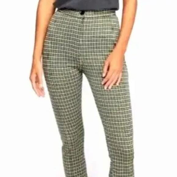 Free People High Waist Plaid Bareback Cotton Blend Stretch Skinny Pants - Picture 3 of 10